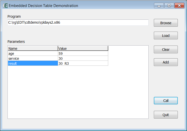 run embedded decision table